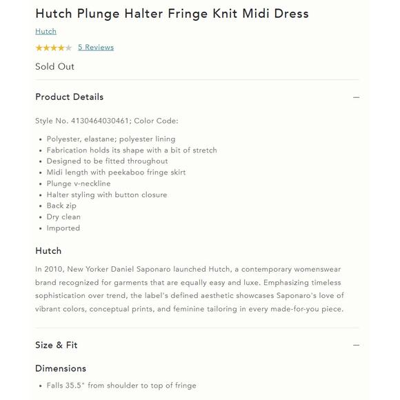 Anthropologie HUTCH Plunge Halter Fringe Knit Midi Dress in Black XL NWT $248 - Picture 5 of 5